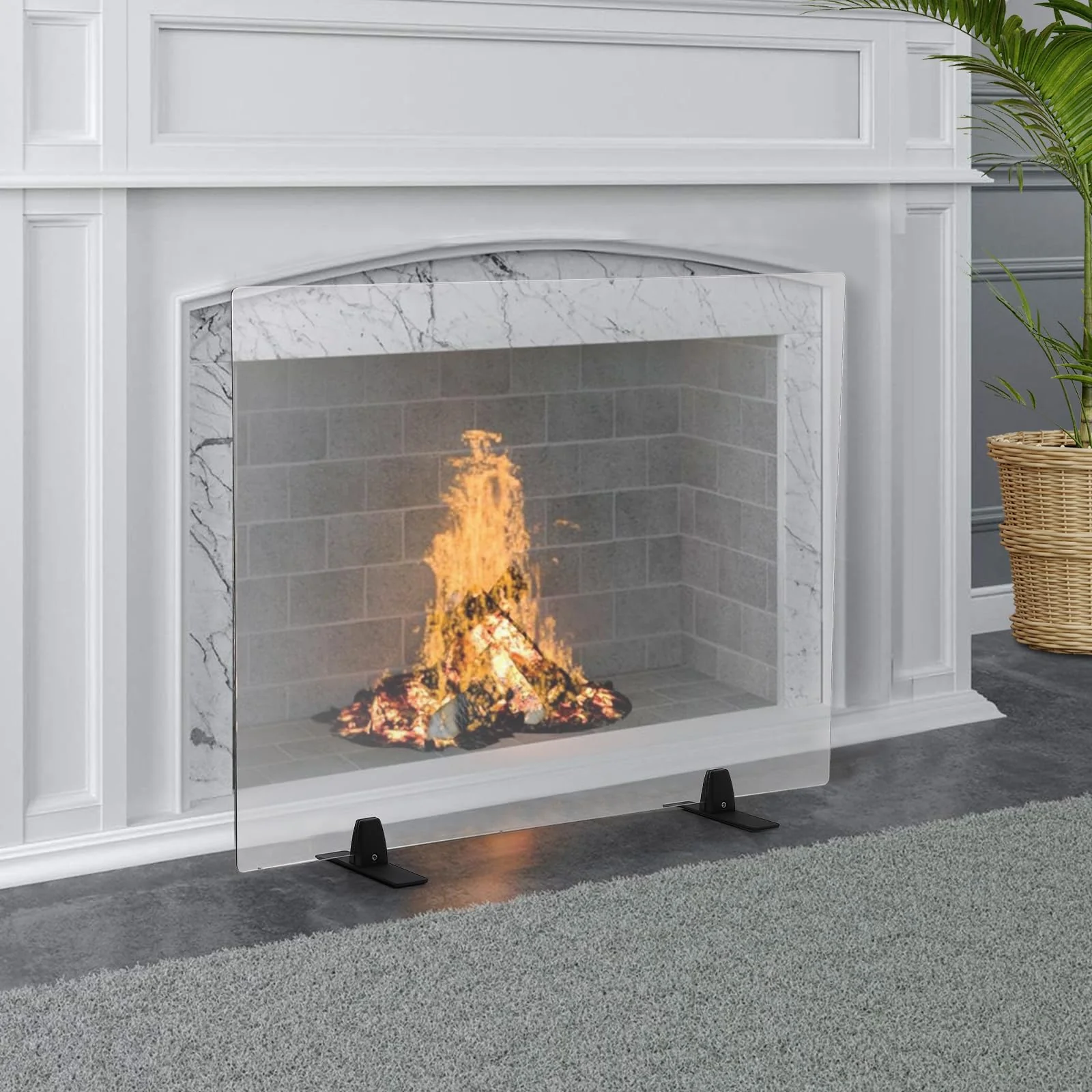 Garvee Tempered Glass Fireplace Screen - 26
