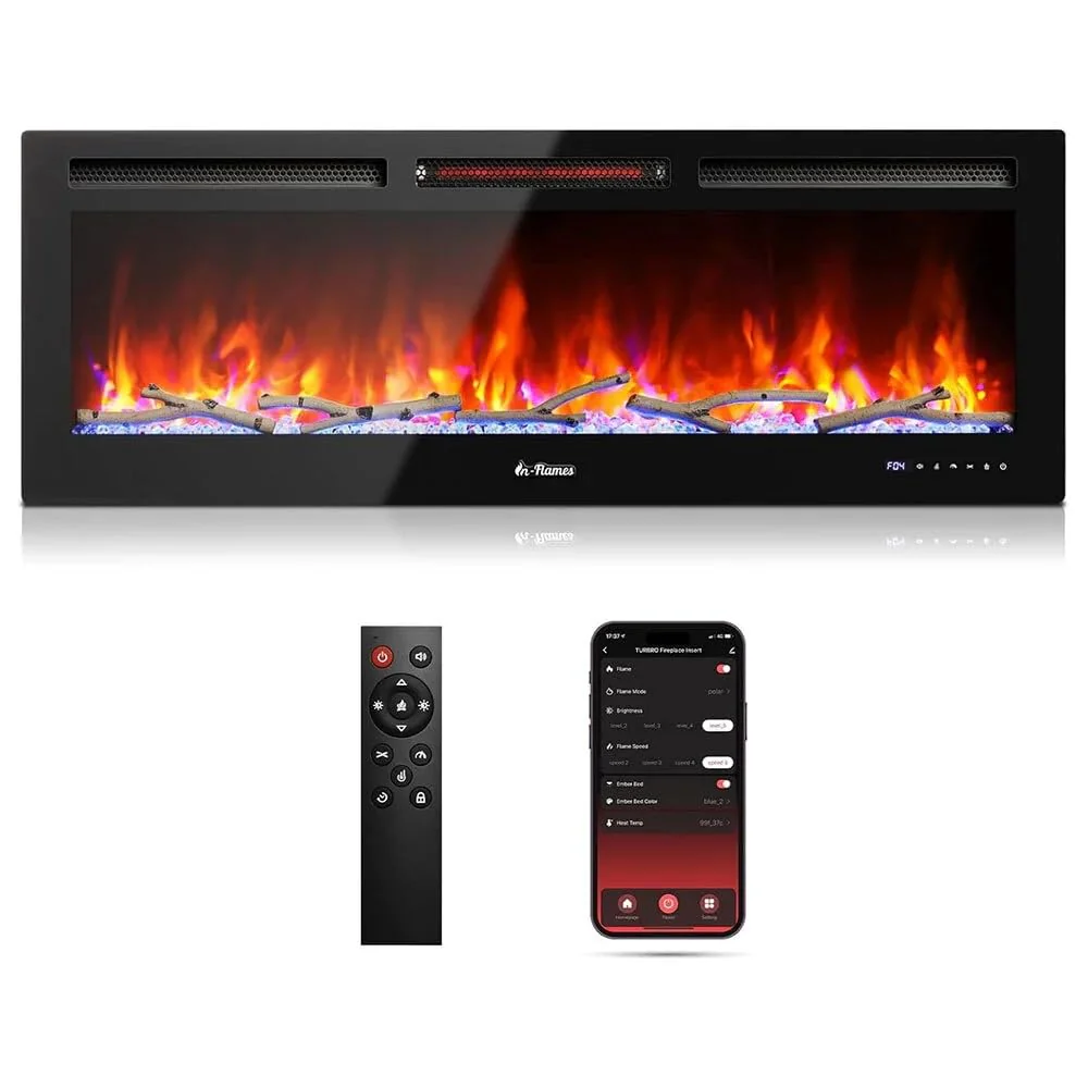 Garvee 50” Smart Wifi Infrared Electric Fireplace With Special Feature Led Flame, 1500W Quartz Heater, Recessed or Wall Mounted, Adjustable Flame Effects, Remote Control