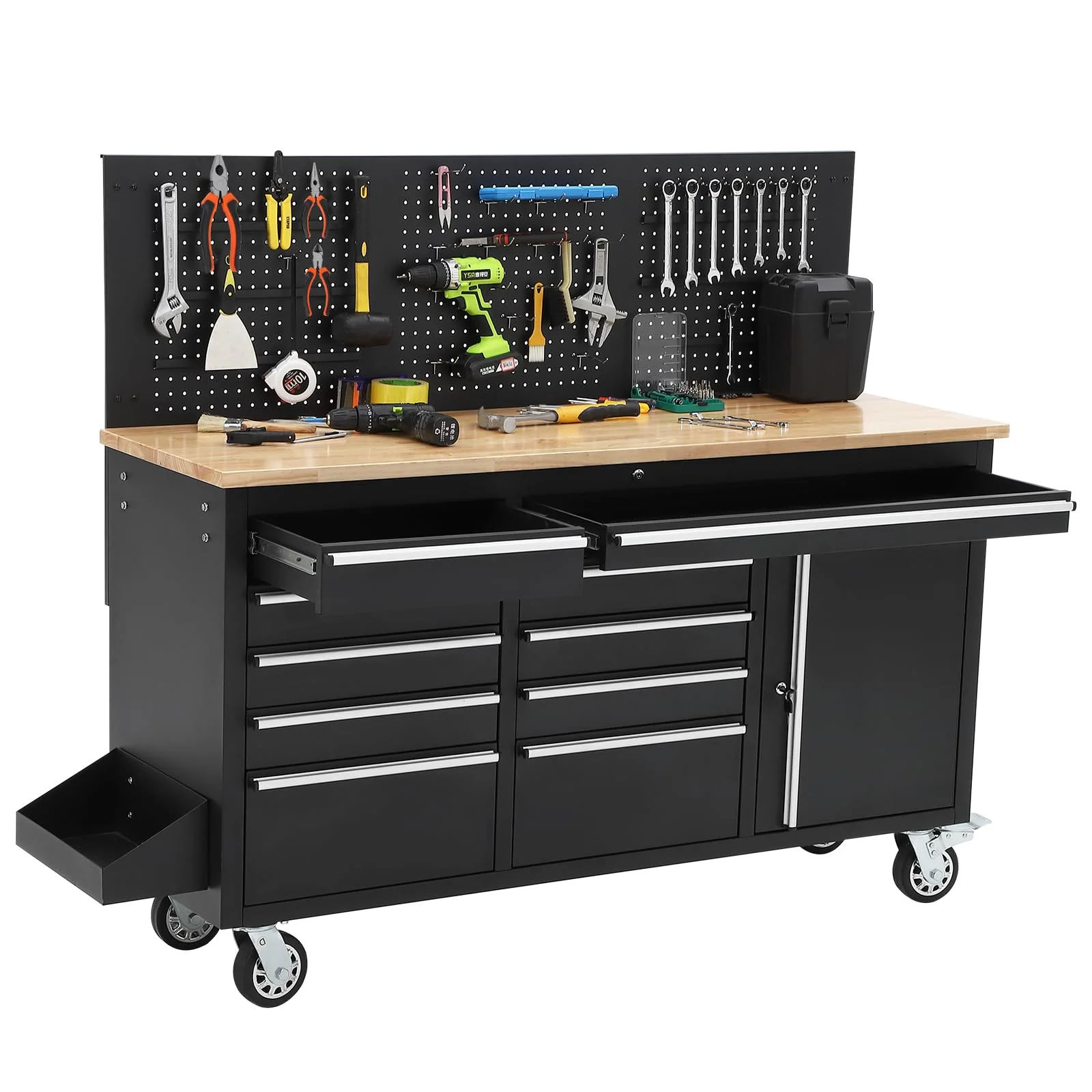 Garvee  61 x 19 Inch Tool Chest Workbench, 61-inch Rolling Tool Chest with Wheels, 10 Drawers, Multifunctional Tool Cart Mechanic Tool Storage Cabinet for Garage, Assembled Large Tool Box Storage Cabinet, Black