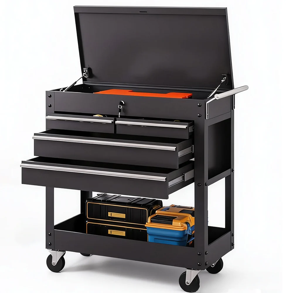 Garvee 4-Drawer Rolling Tool Chest, Tool Box Cart with Lock, Heavy Duty Metal Tool Cart On Wheels, Powder-Coated Steel, Tool Box Organizer