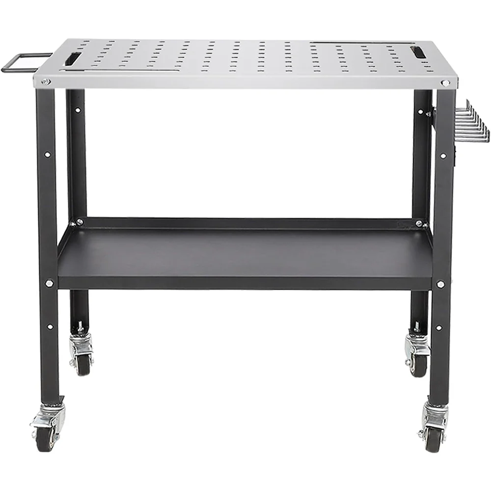 Garvee Welding Table 36x24 Steel 1200lbs Capacity Locking Wheels Portable Heavy Duty Workbench with Tool Slots for Garage Workshop