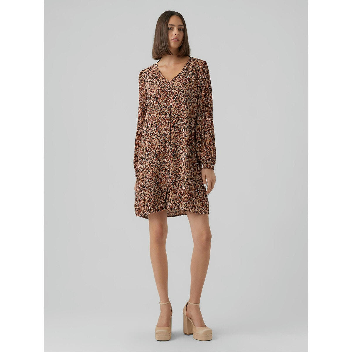 Robe courte imprimée, col V