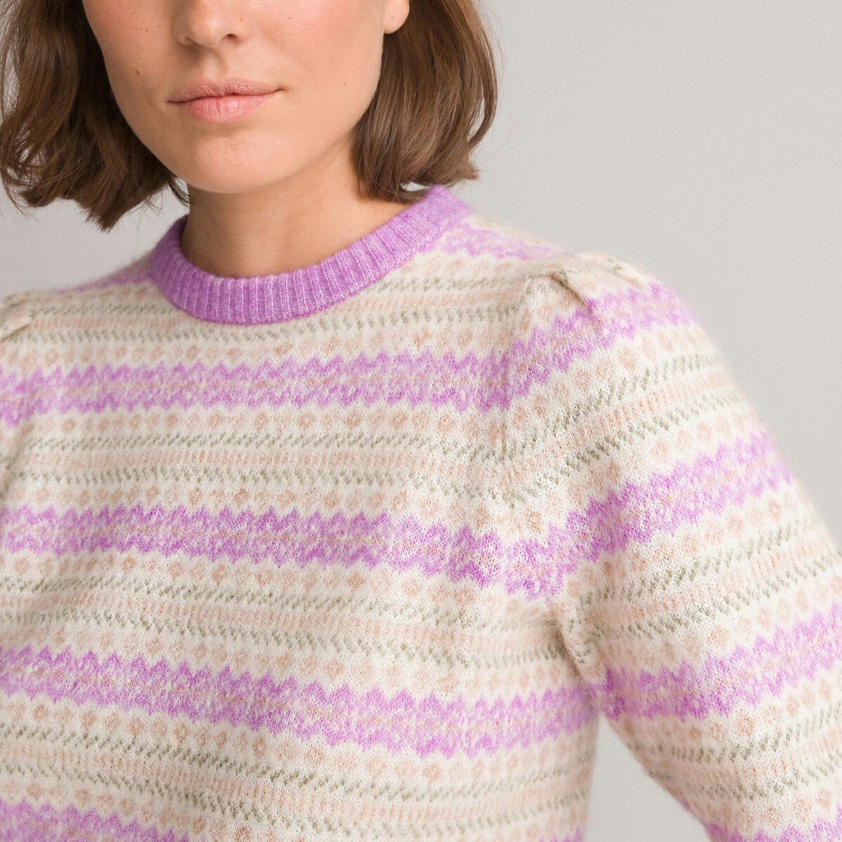 Pull col rond, en maille jacquard