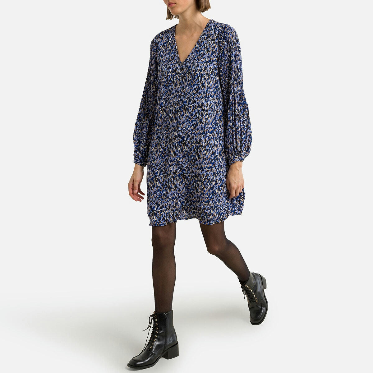 Robe courte imprimée, col V