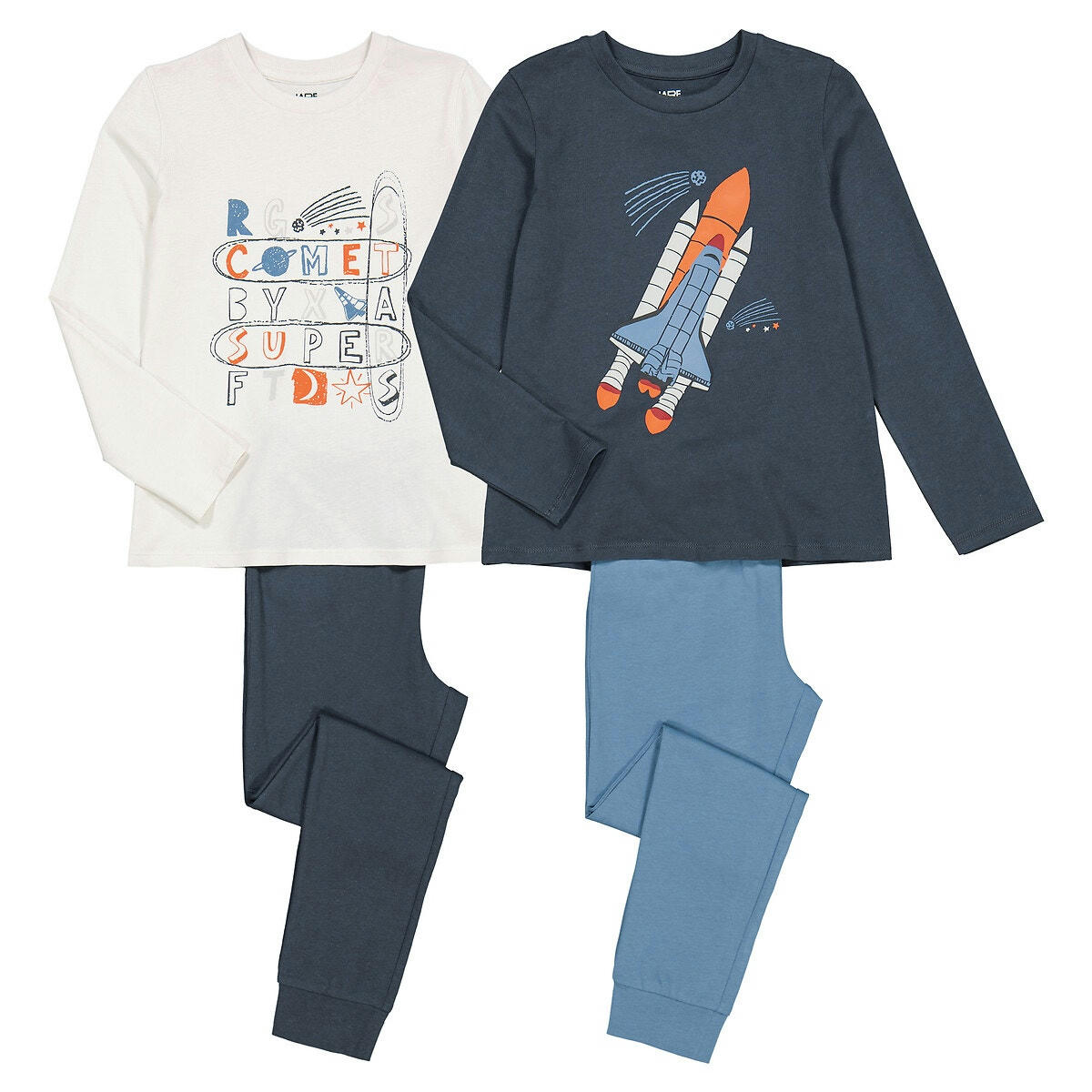 Lot de 2 pyjamas, motifs fusée et textes