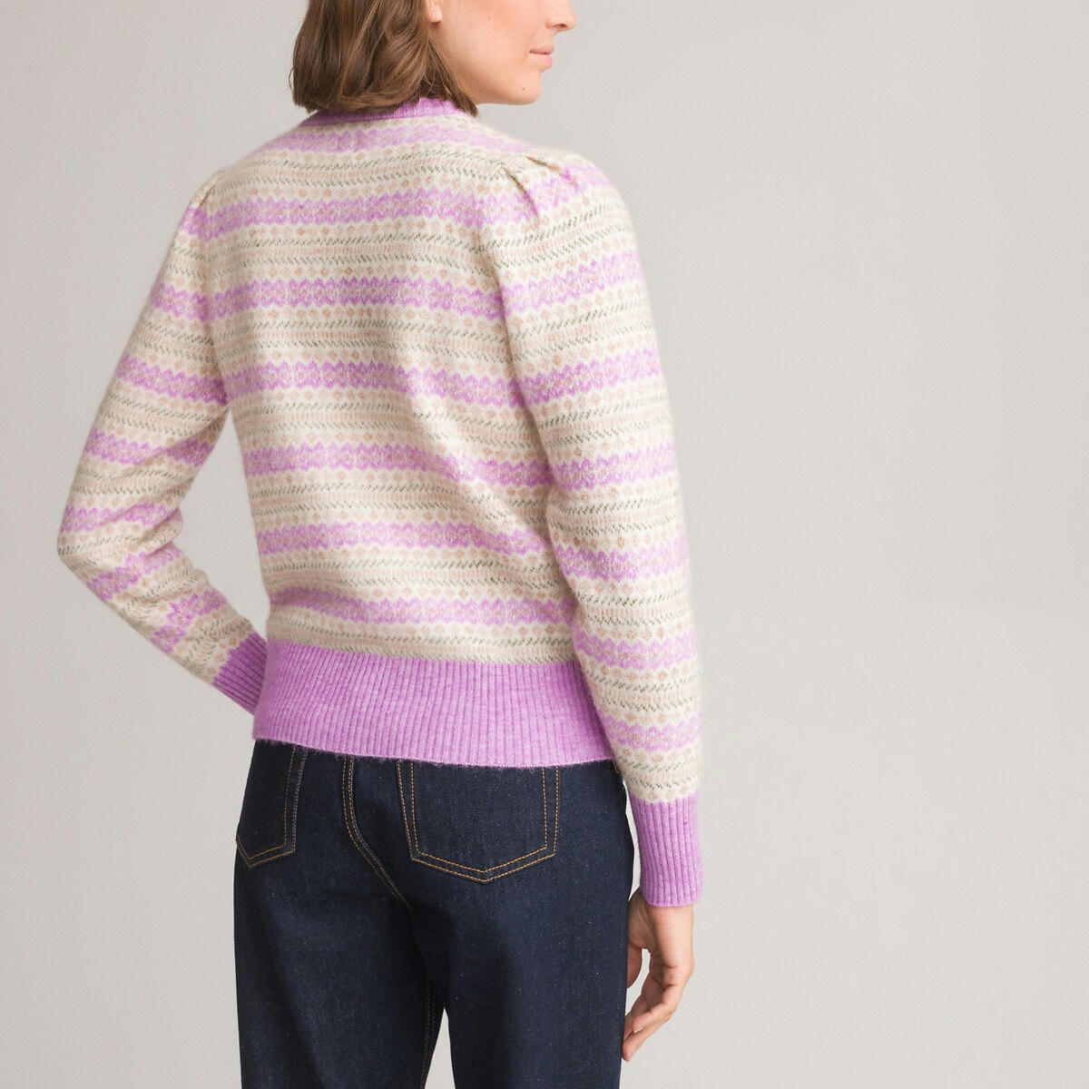 Pull col rond, en maille jacquard