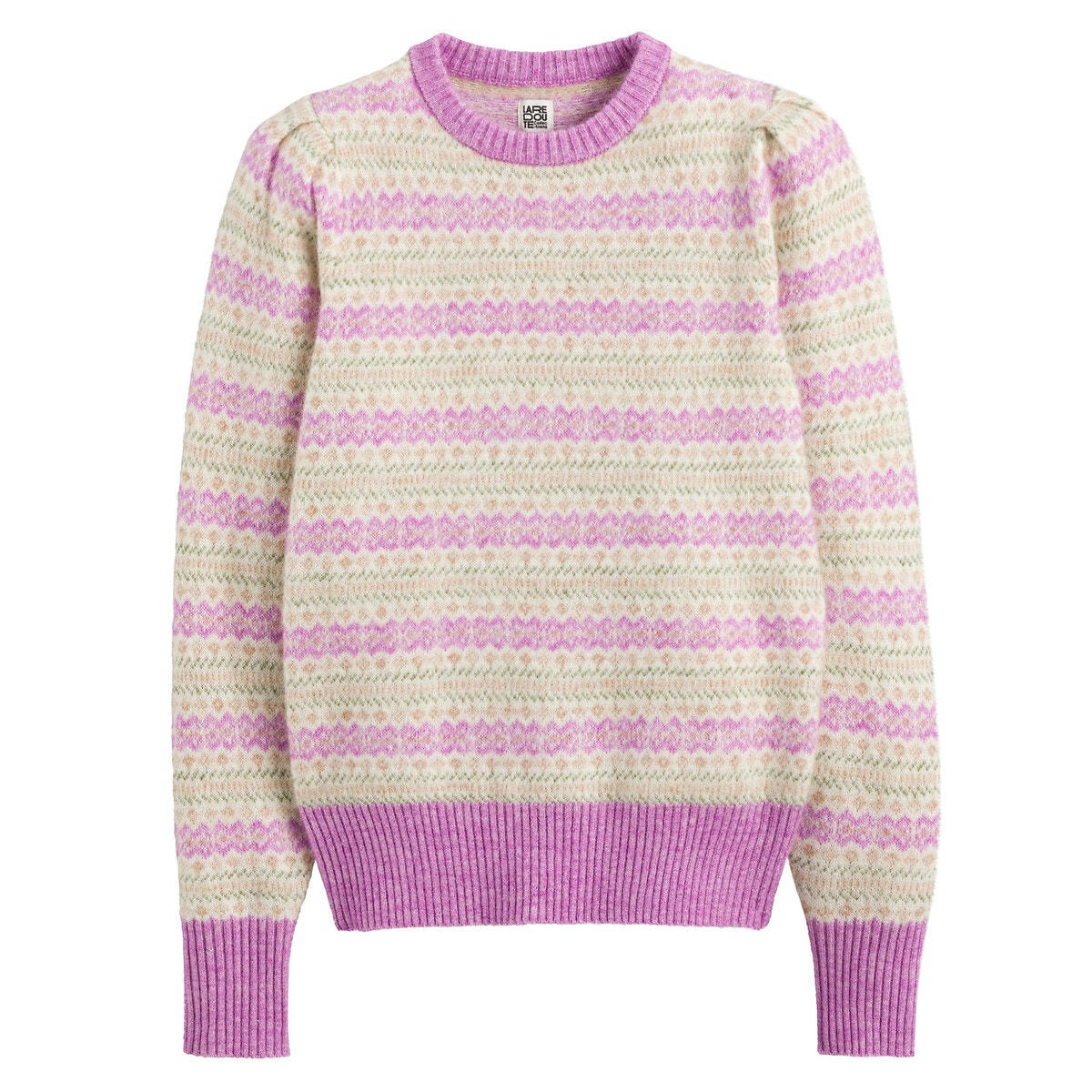 Pull col rond, en maille jacquard