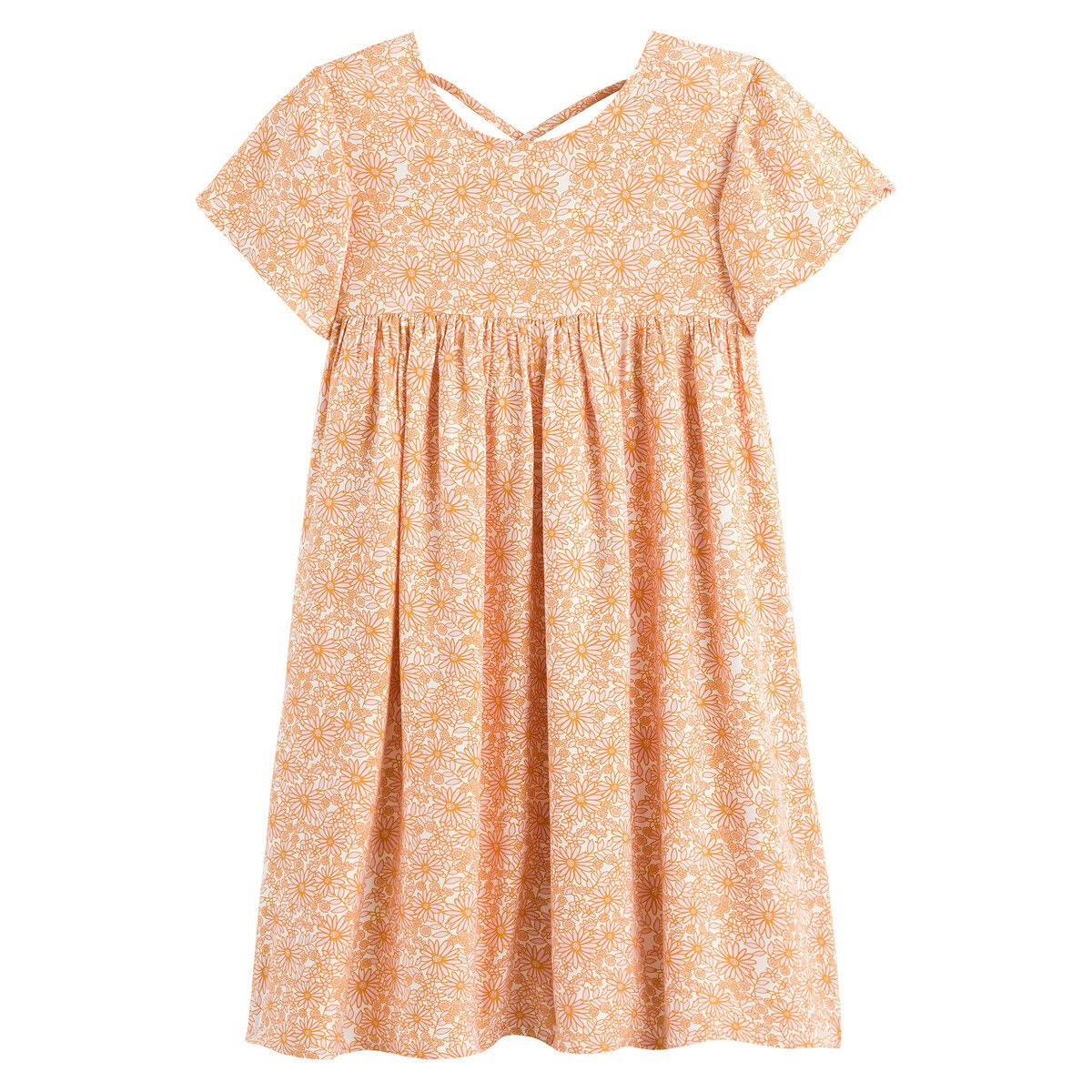 Robe fluide à manches courtes, imprimé fleurs