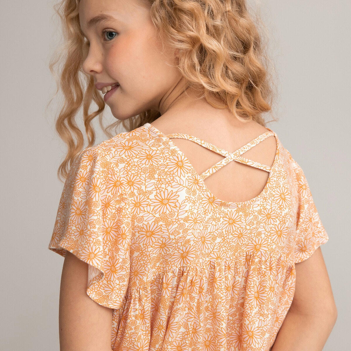 Robe fluide à manches courtes, imprimé fleurs