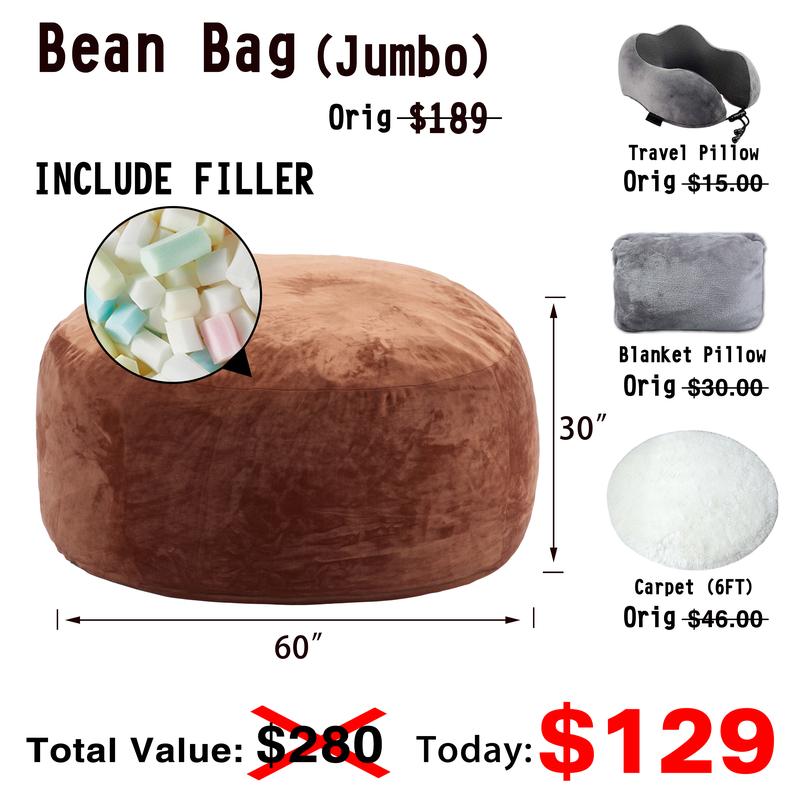 3FT/4FT/5'FT/Jumbo(with Filler) bean bag Lazy sofa beanbag Chair Ship Free High-Rebound Memory Foam Furniture Flannel Cover Removable