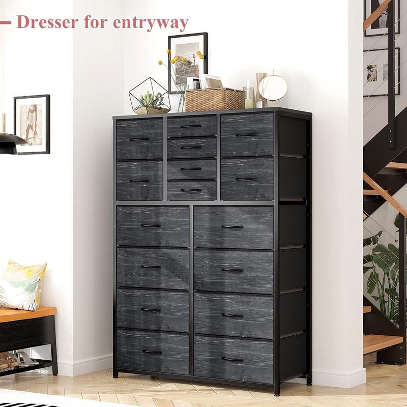 RaybeeFurniture 16 Drawer Dresser-Tall Fabric Storage Cabinet with Wooden Top & Metal Frame, Perfect Home Storage Organizer for Bedroom, Closet, Living Room, Entryway