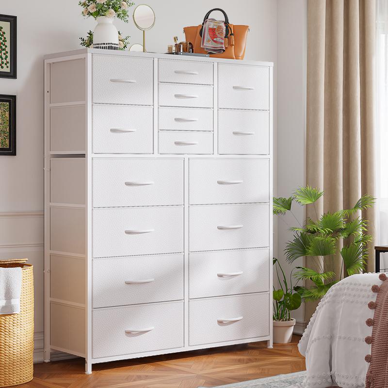 RaybeeFurniture 16 Drawer Dresser-Tall Fabric Storage Cabinet with Wooden Top & Metal Frame, Perfect Home Storage Organizer for Bedroom, Closet, Living Room, Entryway