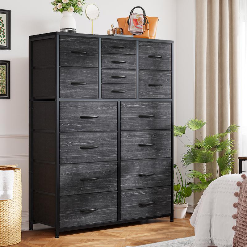 RaybeeFurniture 16 Drawer Dresser-Tall Fabric Storage Cabinet with Wooden Top & Metal Frame, Perfect Home Storage Organizer for Bedroom, Closet, Living Room, Entryway