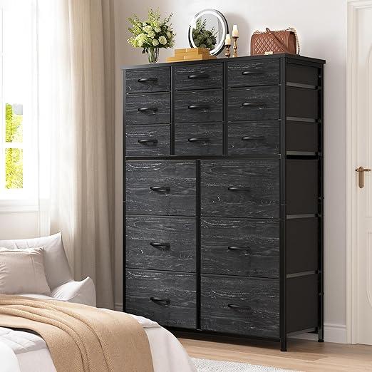 RaybeeFurniture 16 Drawer Dresser-Tall Fabric Storage Cabinet with Wooden Top & Metal Frame, Perfect Home Storage Organizer for Bedroom, Closet, Living Room, Entryway