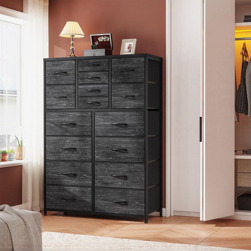 RaybeeFurniture 16 Drawer Dresser-Tall Fabric Storage Cabinet with Wooden Top & Metal Frame, Perfect Home Storage Organizer for Bedroom, Closet, Living Room, Entryway