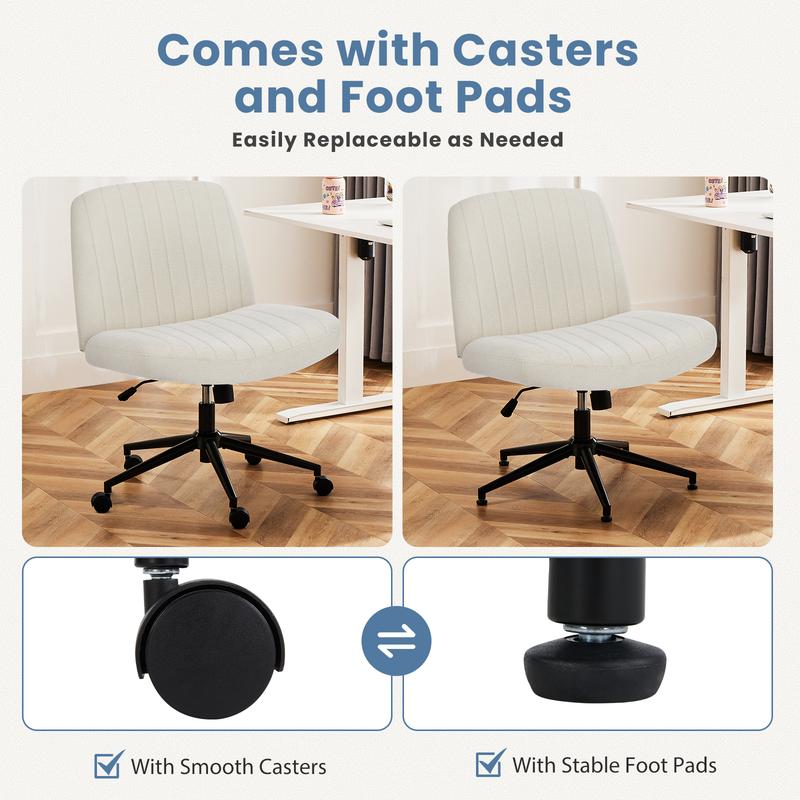 Sweet Furniture Criss Cross Chair - Armless Desk Chair No Wheels Cross Legged Office Chair Wide Swivel Home Office Desk Chairs,Christmas Present Gift