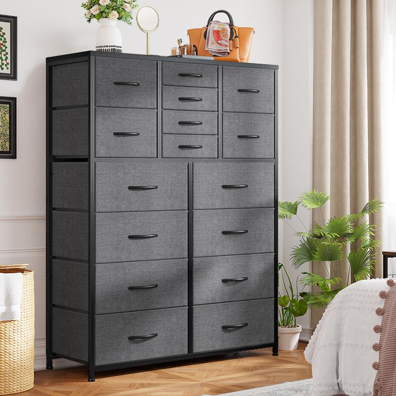 RaybeeFurniture 16 Drawer Dresser-Tall Fabric Storage Cabinet with Wooden Top & Metal Frame, Perfect Home Storage Organizer for Bedroom, Closet, Living Room, Entryway