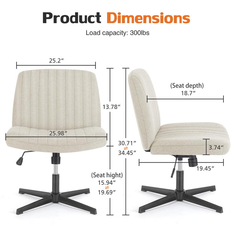 Sweet Furniture Criss Cross Chair - Armless Desk Chair No Wheels Cross Legged Office Chair Wide Swivel Home Office Desk Chairs,Christmas Present Gift