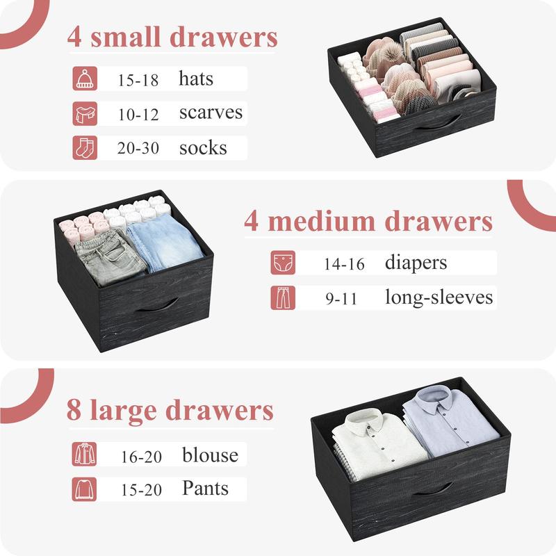 RaybeeFurniture 16 Drawer Dresser-Tall Fabric Storage Cabinet with Wooden Top & Metal Frame, Perfect Home Storage Organizer for Bedroom, Closet, Living Room, Entryway