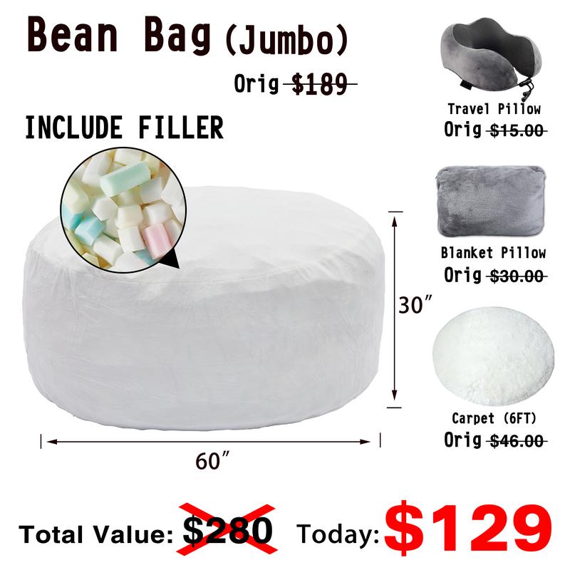3FT/4FT/5'FT/Jumbo(with Filler) bean bag Lazy sofa beanbag Chair Ship Free High-Rebound Memory Foam Furniture Flannel Cover Removable