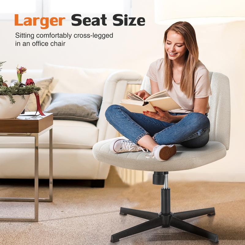 Sweet Furniture Criss Cross Chair - Armless Desk Chair No Wheels Cross Legged Office Chair Wide Swivel Home Office Desk Chairs,Christmas Present Gift