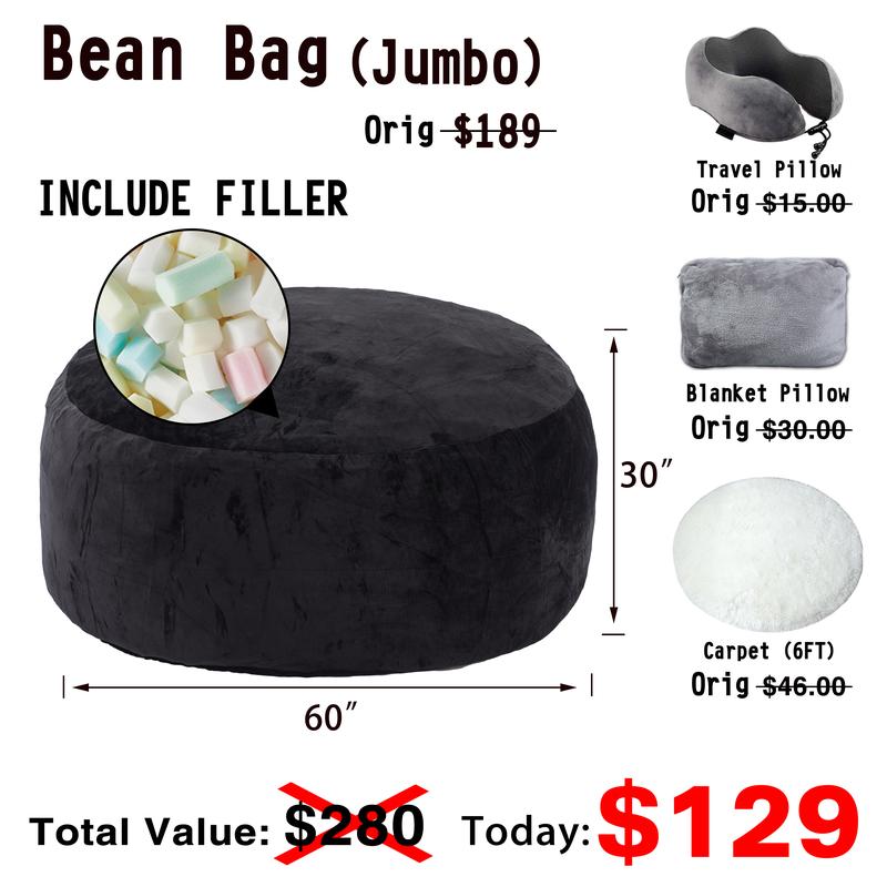 3FT/4FT/5'FT/Jumbo(with Filler) bean bag Lazy sofa beanbag Chair Ship Free High-Rebound Memory Foam Furniture Flannel Cover Removable