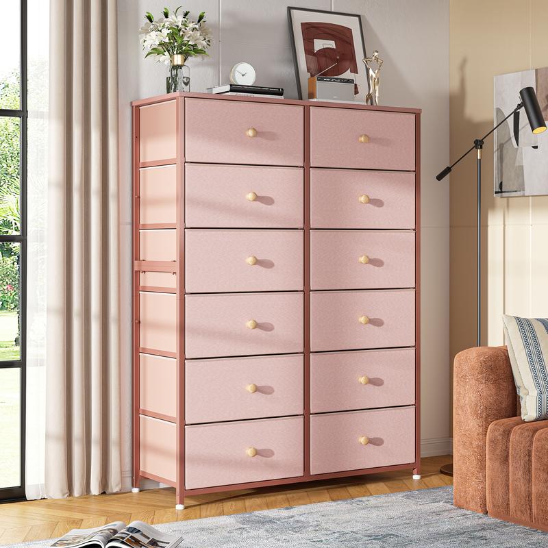 RaybeeFurniture 16 Drawer Dresser-Tall Fabric Storage Cabinet with Wooden Top & Metal Frame, Perfect Home Storage Organizer for Bedroom, Closet, Living Room, Entryway