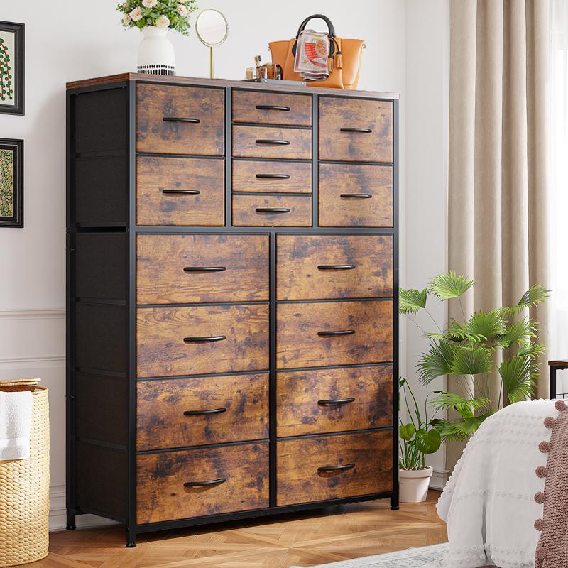 RaybeeFurniture 16 Drawer Dresser-Tall Fabric Storage Cabinet with Wooden Top & Metal Frame, Perfect Home Storage Organizer for Bedroom, Closet, Living Room, Entryway