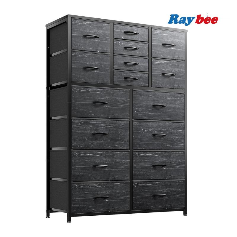 RaybeeFurniture 16 Drawer Dresser-Tall Fabric Storage Cabinet with Wooden Top & Metal Frame, Perfect Home Storage Organizer for Bedroom, Closet, Living Room, Entryway