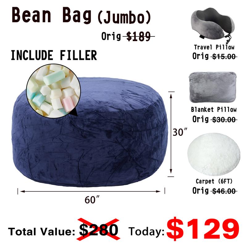 3FT/4FT/5'FT/Jumbo(with Filler) bean bag Lazy sofa beanbag Chair Ship Free High-Rebound Memory Foam Furniture Flannel Cover Removable