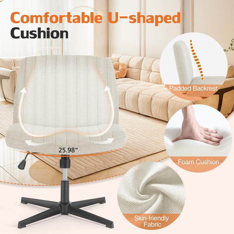 Sweet Furniture Criss Cross Chair - Armless Desk Chair No Wheels Cross Legged Office Chair Wide Swivel Home Office Desk Chairs,Christmas Present Gift