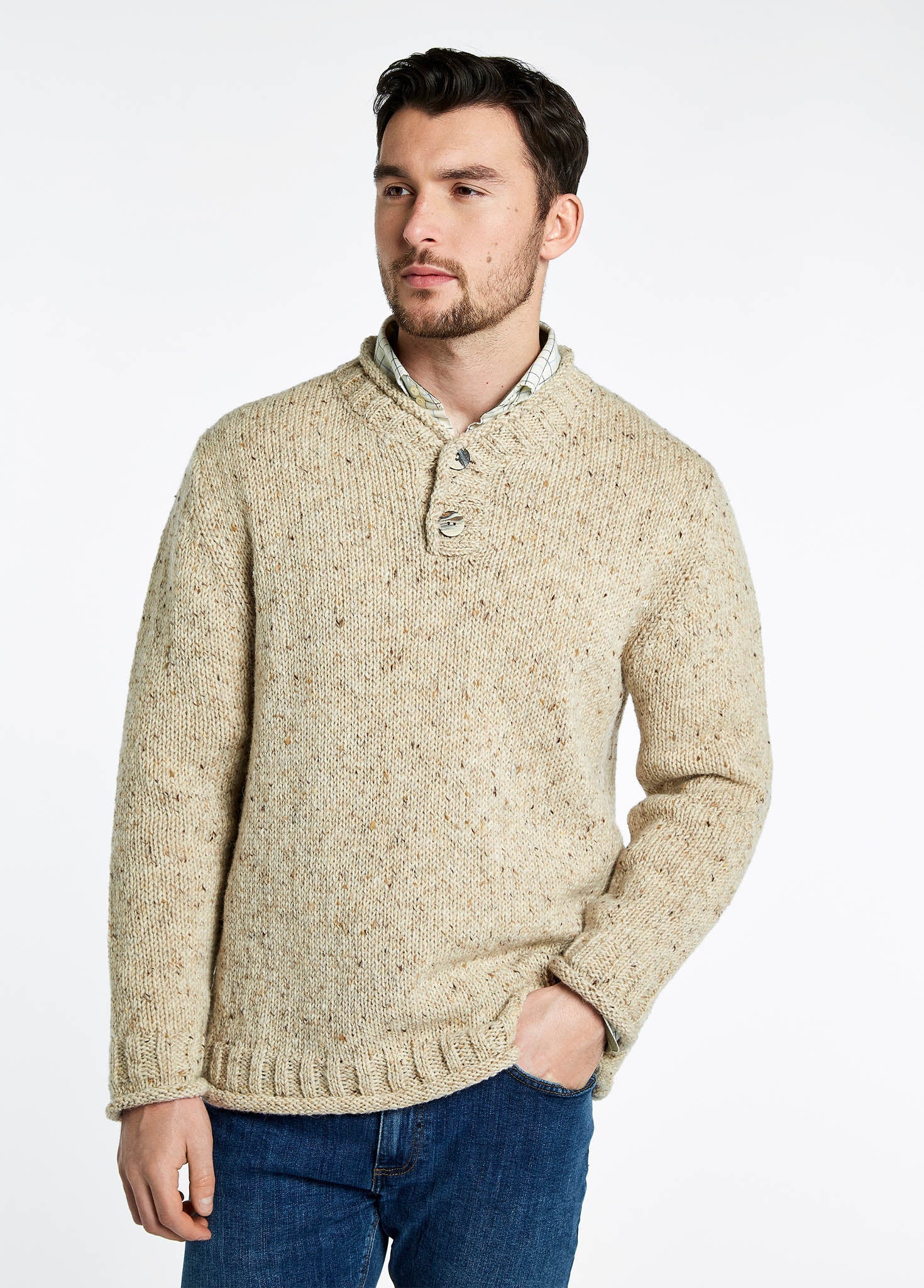 Taylor Men's Irish Knit Donegal Sweater - Stone