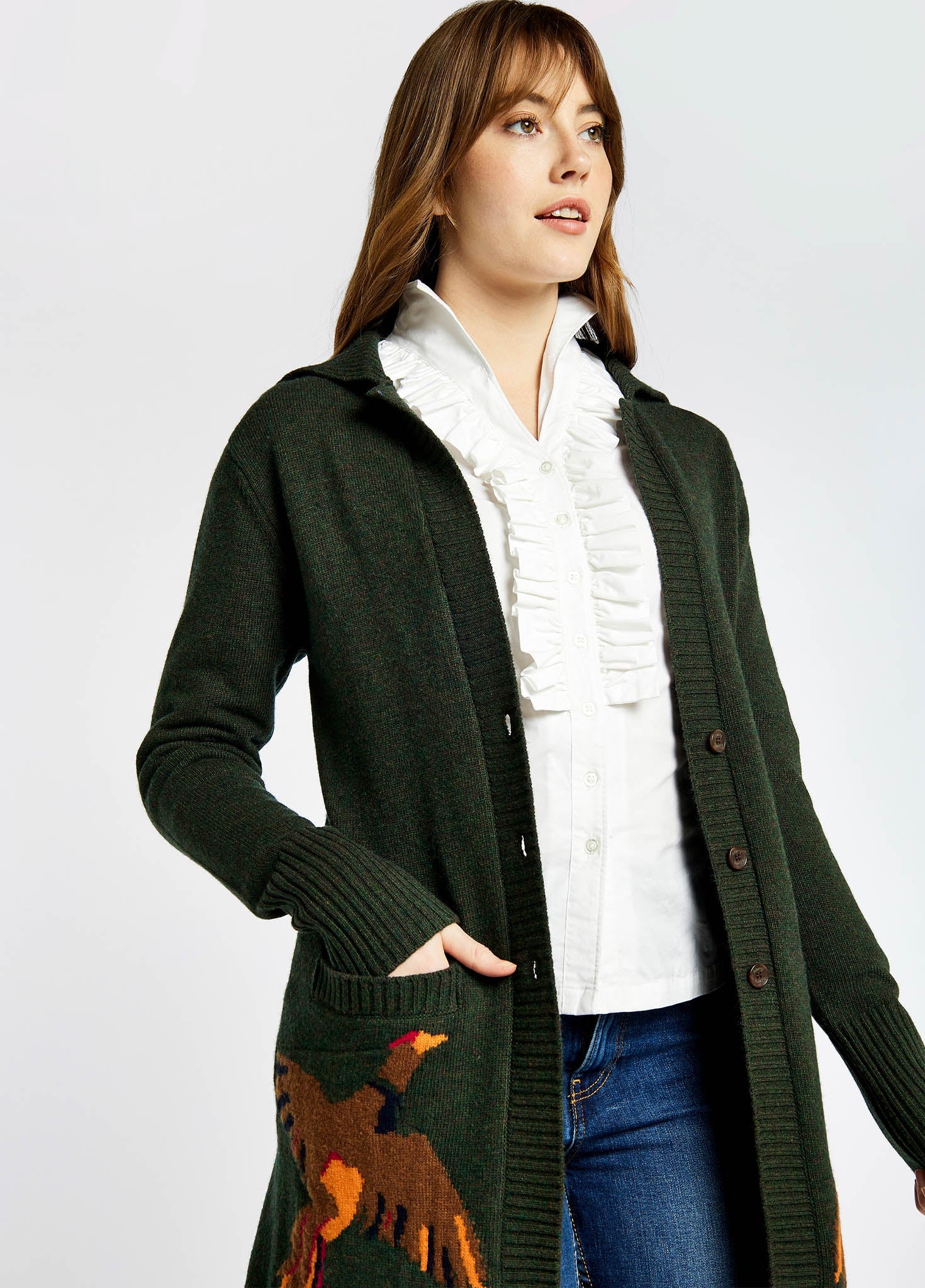 Dromore Pheasant Cardigan - Olive