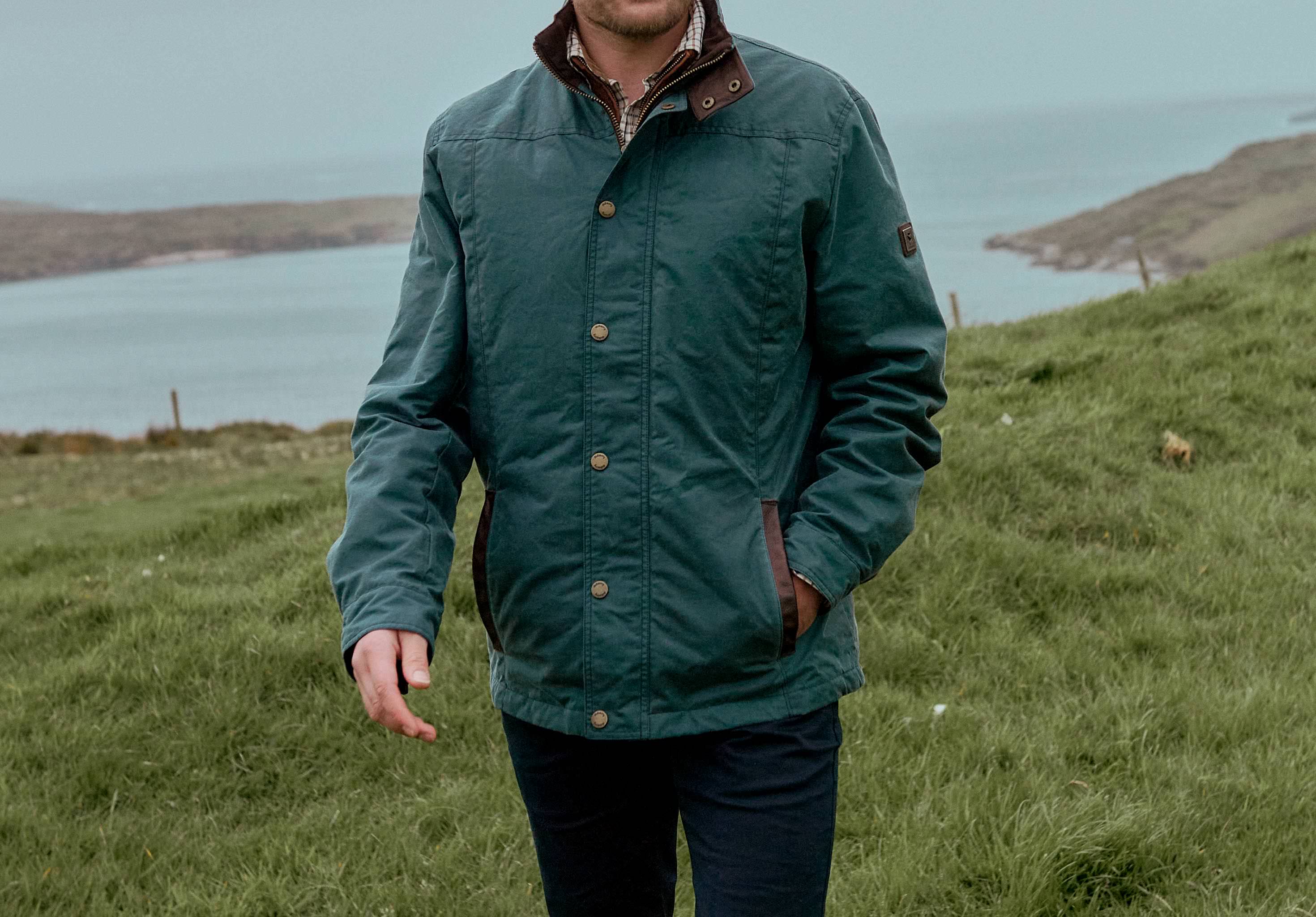Carrickfergus Men's Waxed Cotton Jacket - Dark Pebble
