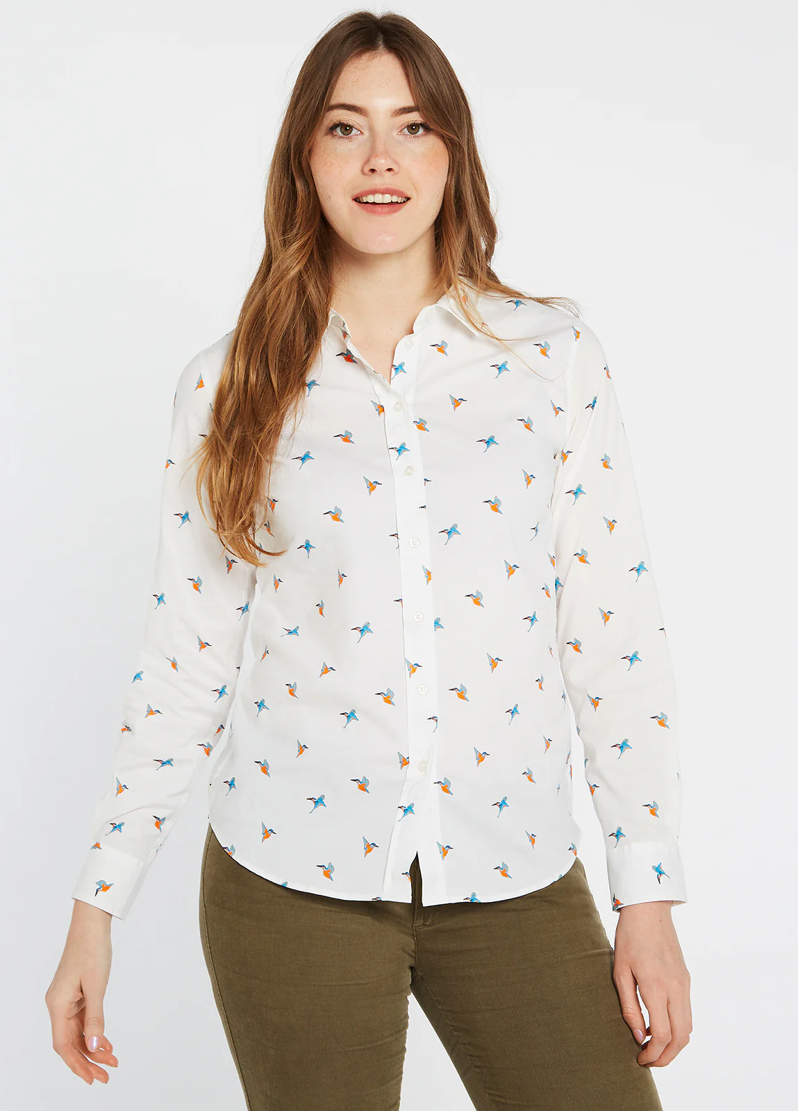 Firefly Ladies' Long Sleeve Kingfisher Print Shirt - White - Sample