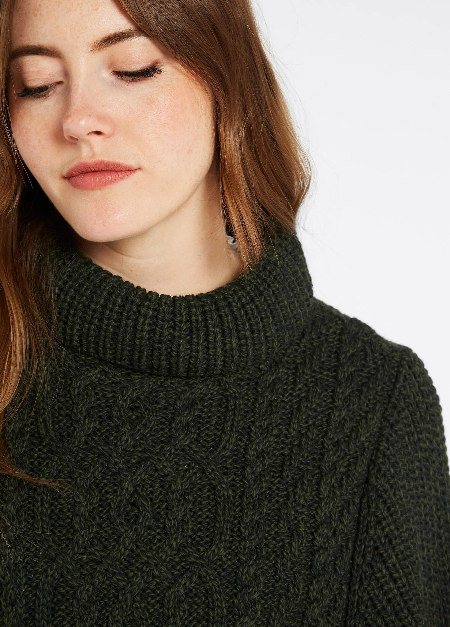 Kilronan Women's Irish Knit Merino Poncho - Olive