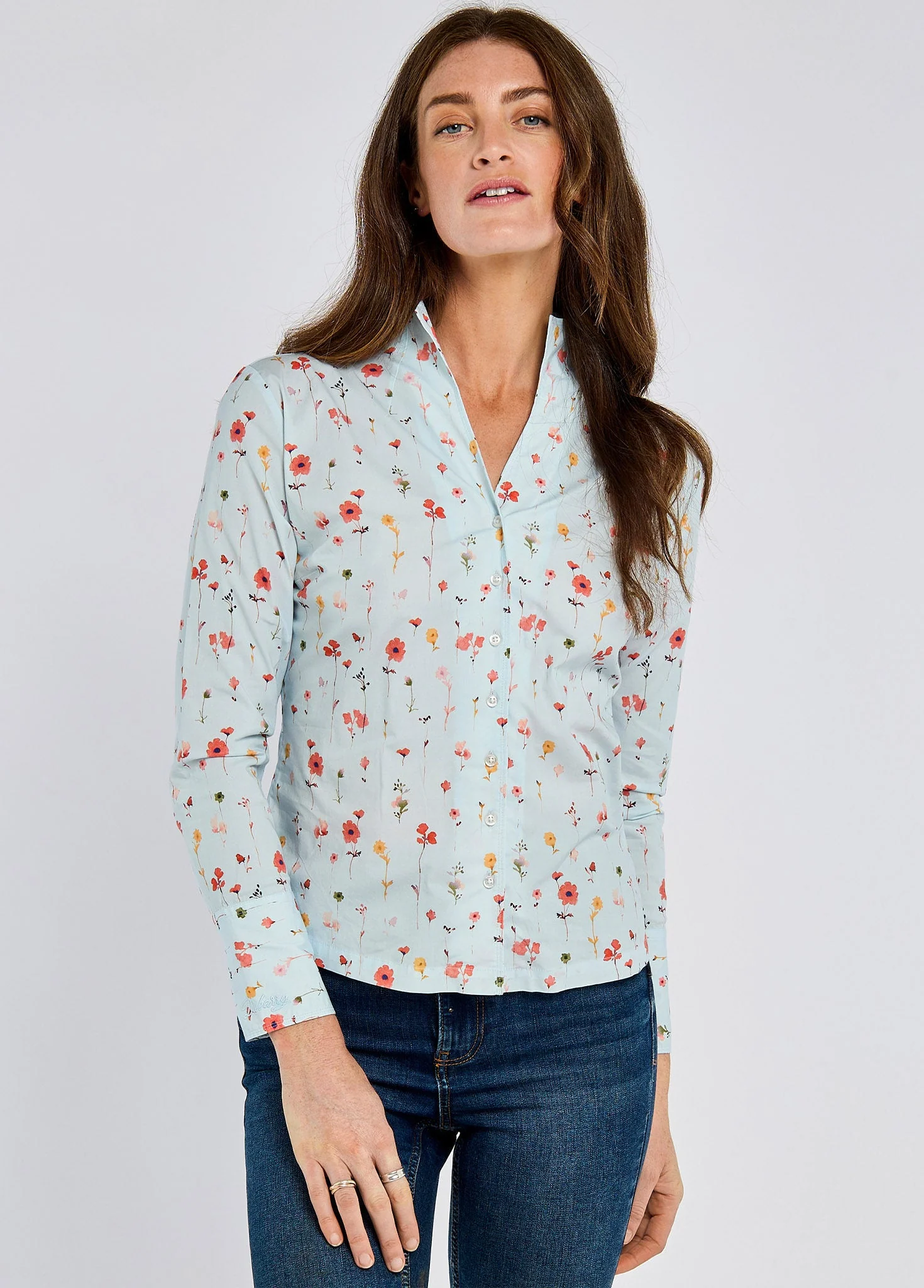 Fuchsia Ladies' printed long-sleeve shirt - pale blue