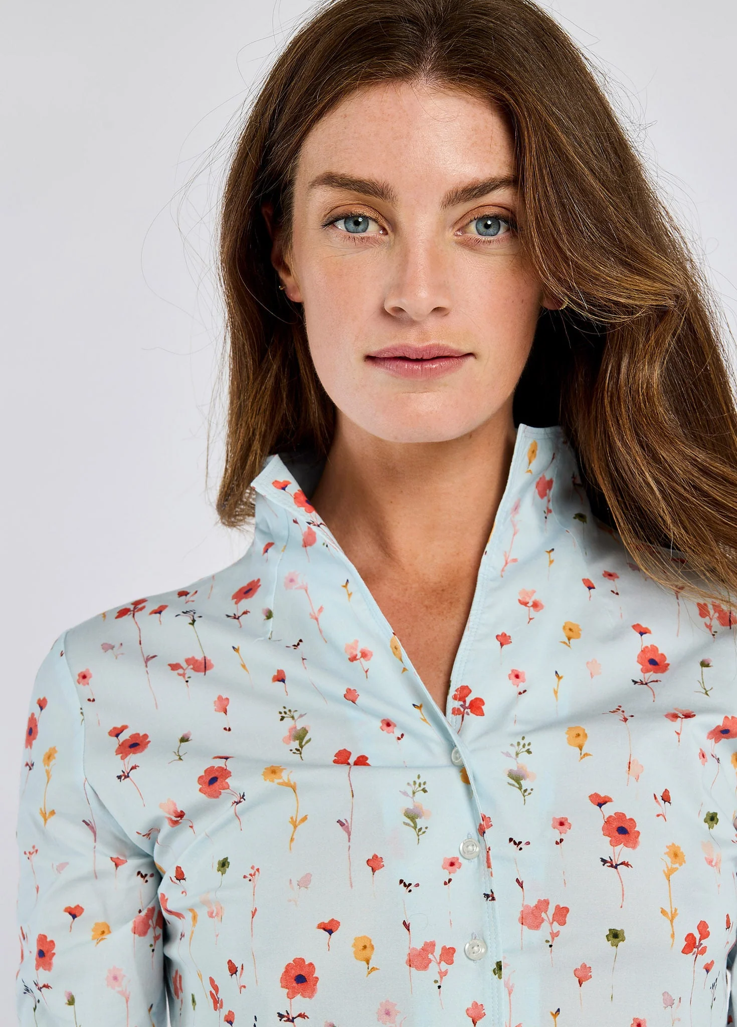 Fuchsia Ladies' printed long-sleeve shirt - pale blue