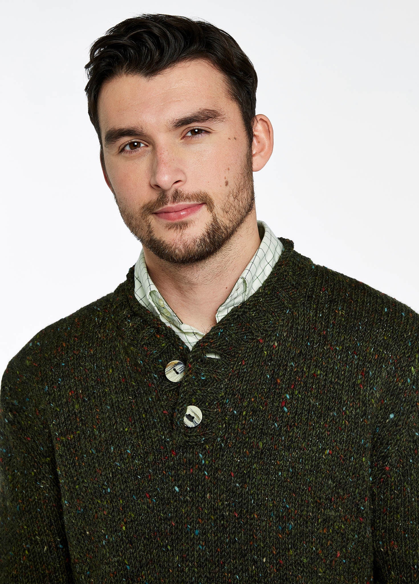 Taylor Men's Irish Knit Donegal Sweater - Olive