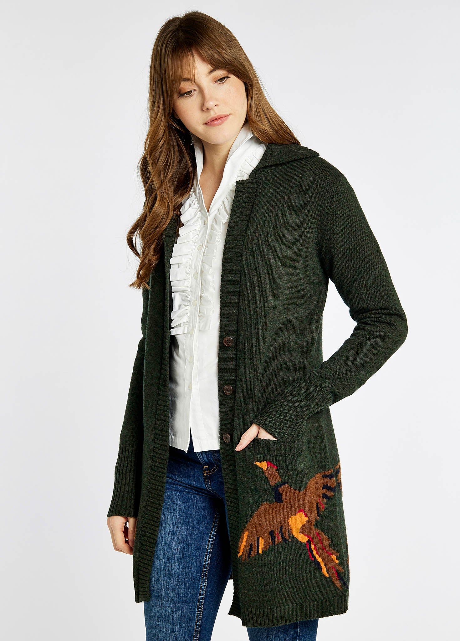 Dromore Pheasant Cardigan - Olive