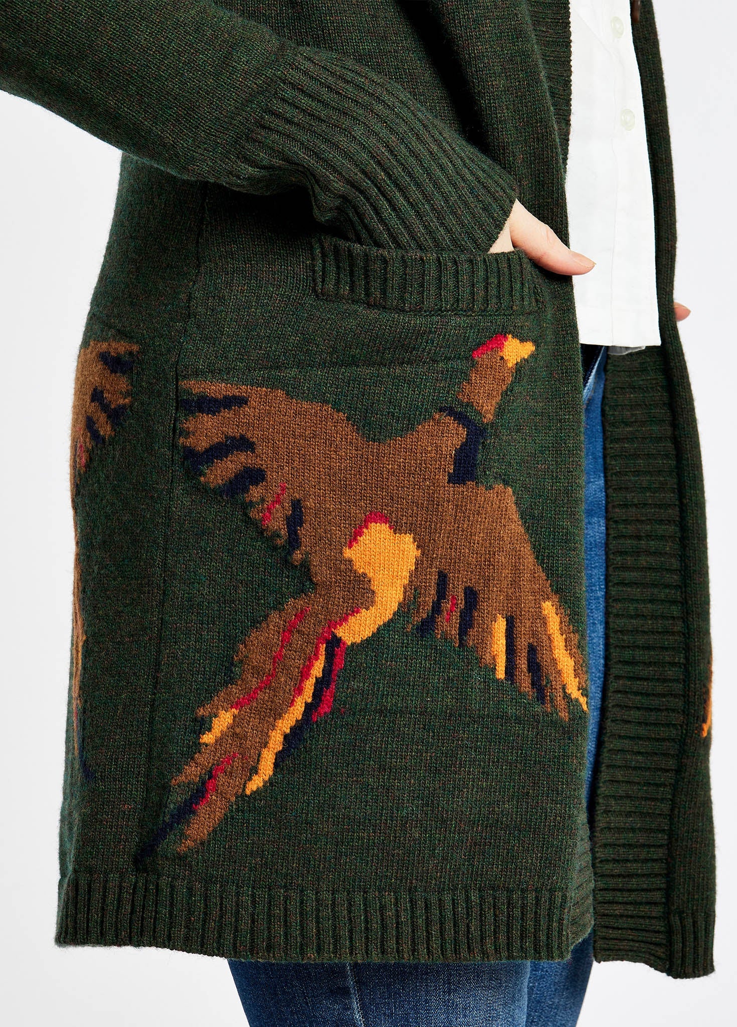 Dromore Pheasant Cardigan - Olive