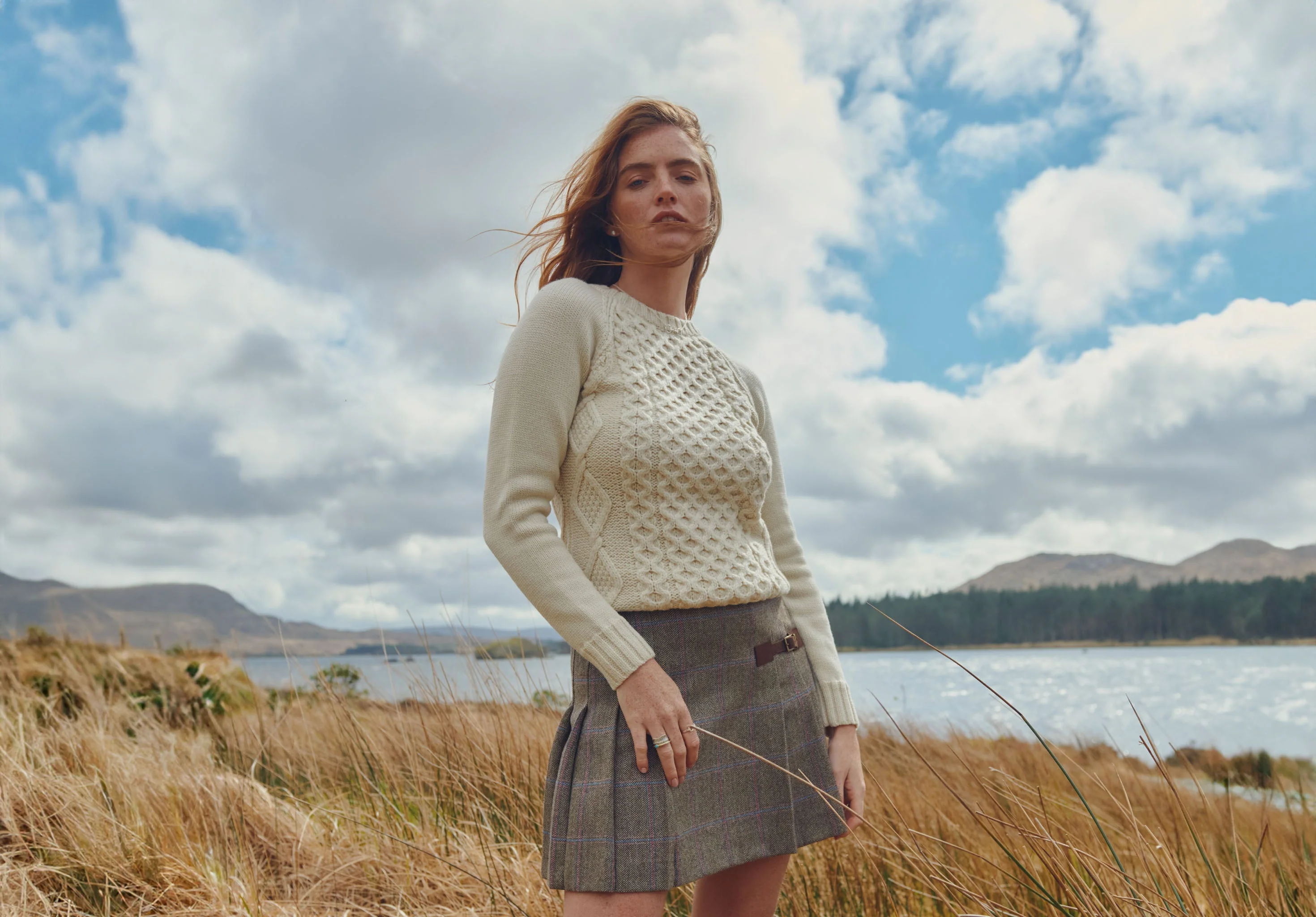 Shanley Women's Irish Knit Merino Aran Sweater - Cream