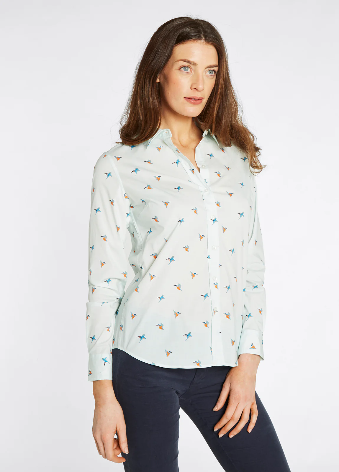 Firefly Ladies' Long Sleeve Kingfisher Print Shirt - Pale Blue - Sample