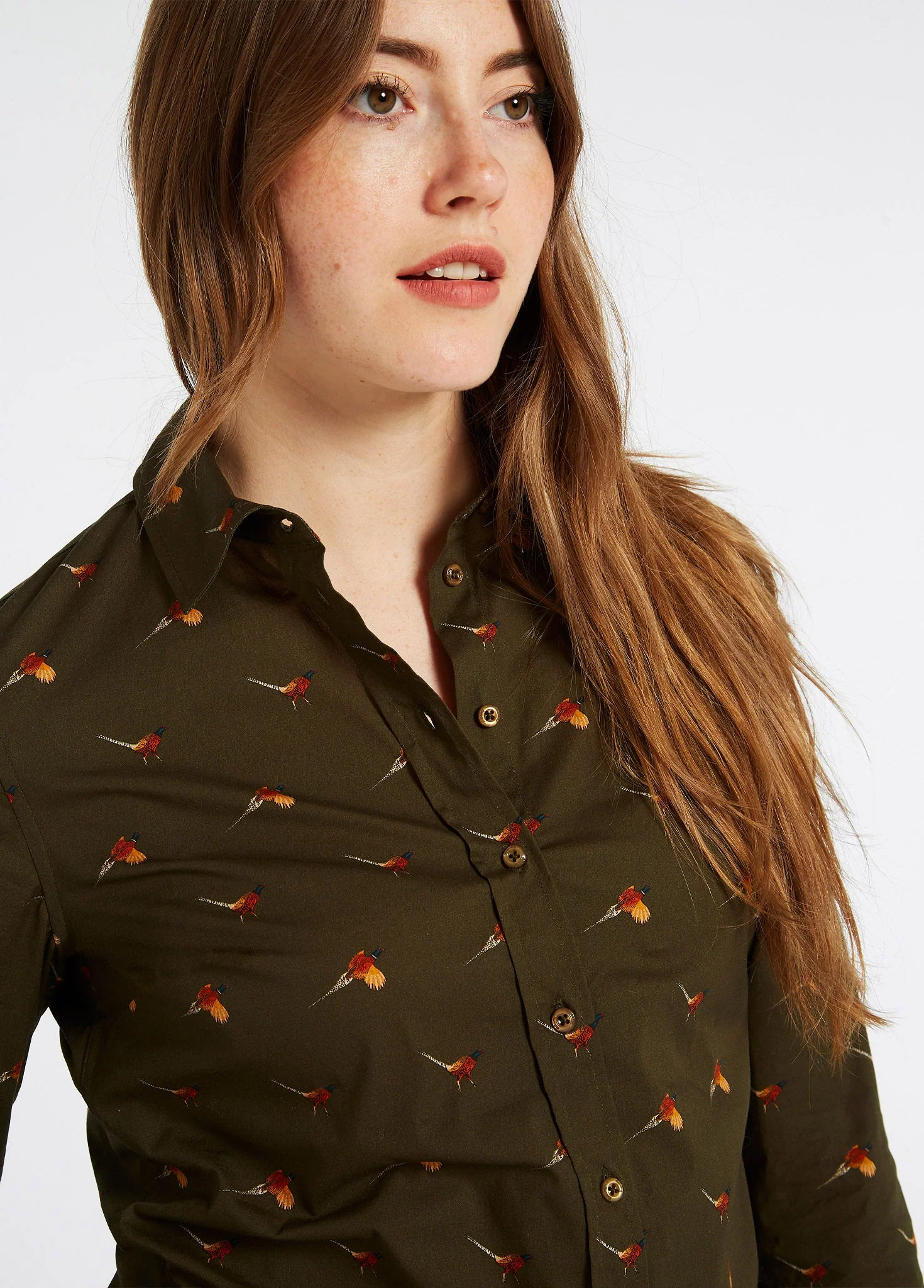 Calamint Women's Pheasant Print Shirt - Olive