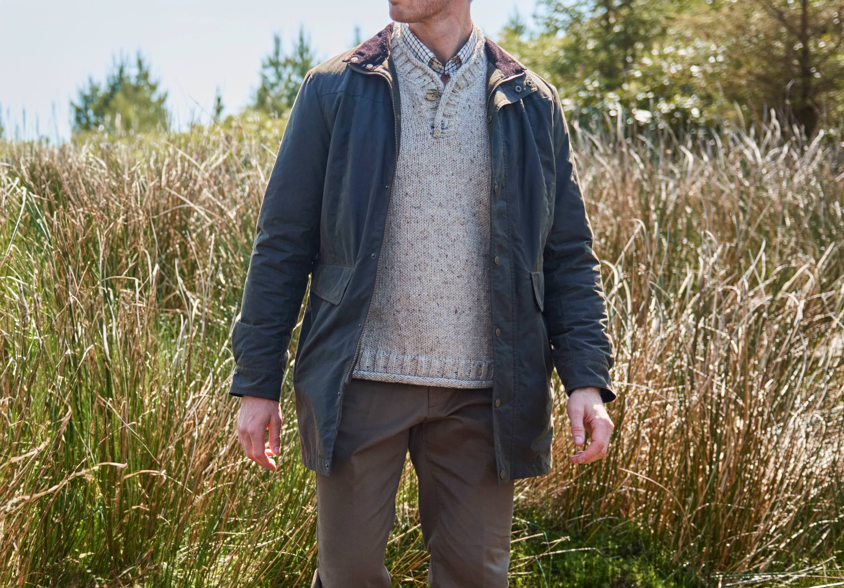 Chalkhill Men's Long Waxed Jacket - Olive