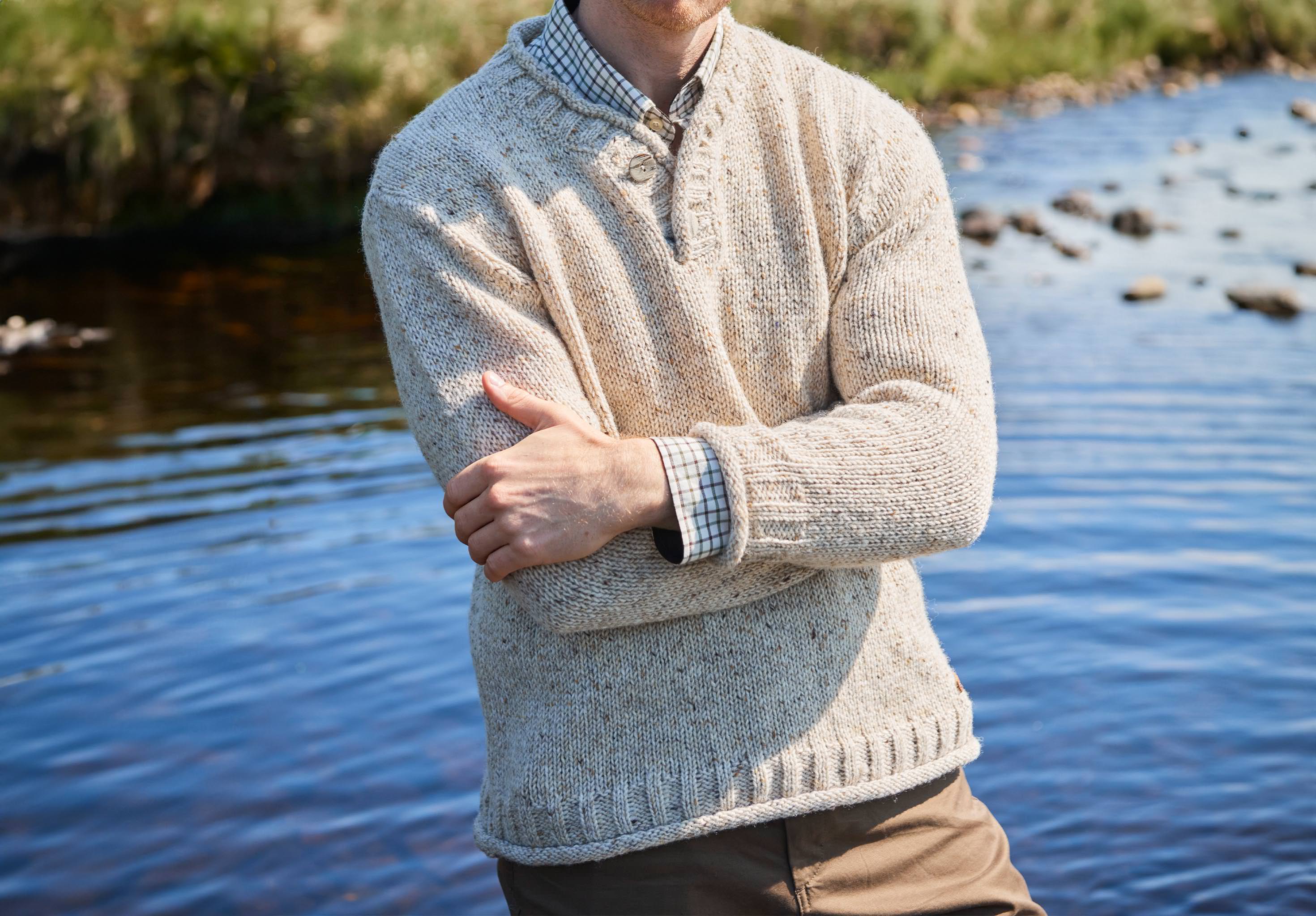 Taylor Men's Irish Knit Donegal Sweater - Stone