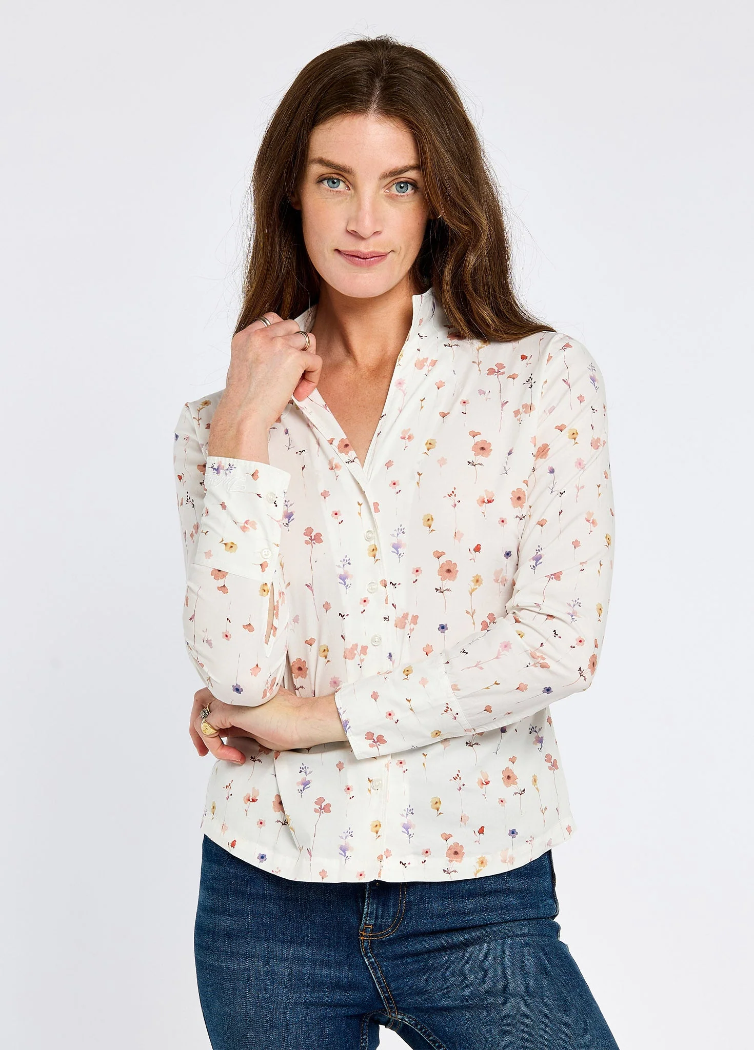 Fuchsia Ladies' printed long-sleeve shirt - white