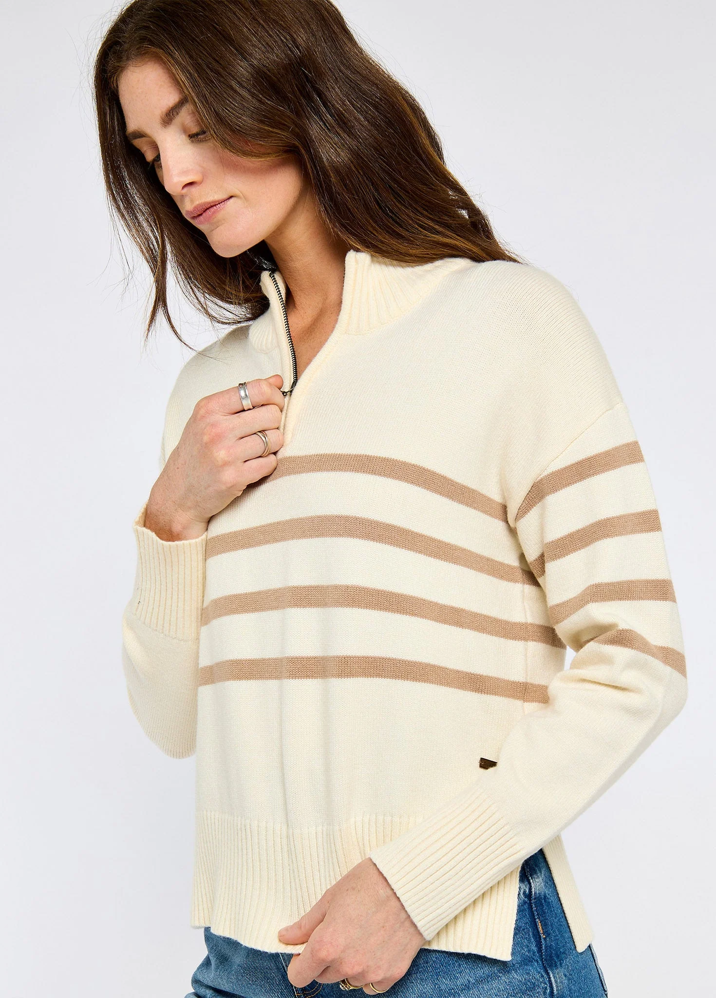 Fonthill Women's zip neck sweater- oyster