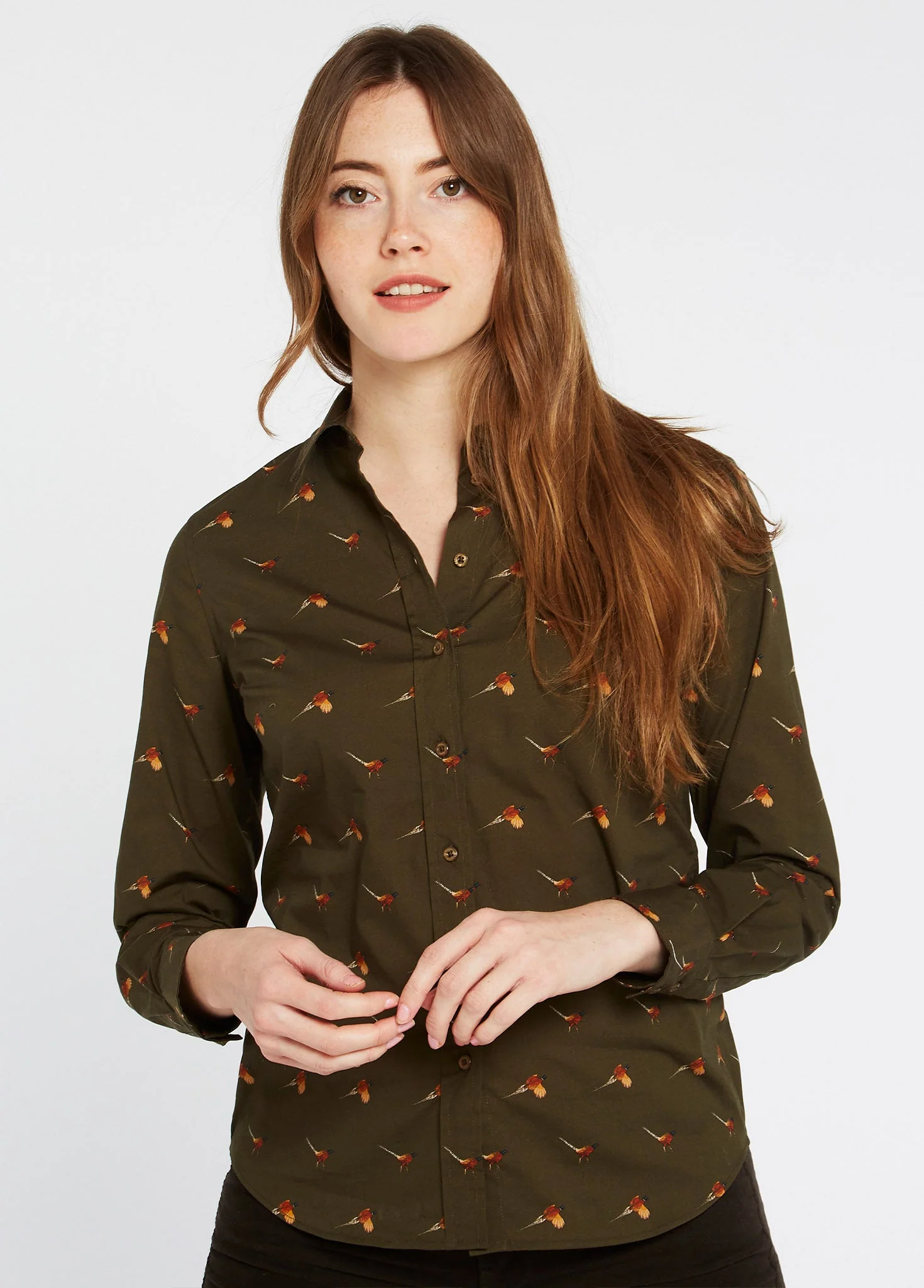 Calamint Women's Pheasant Print Shirt - Olive