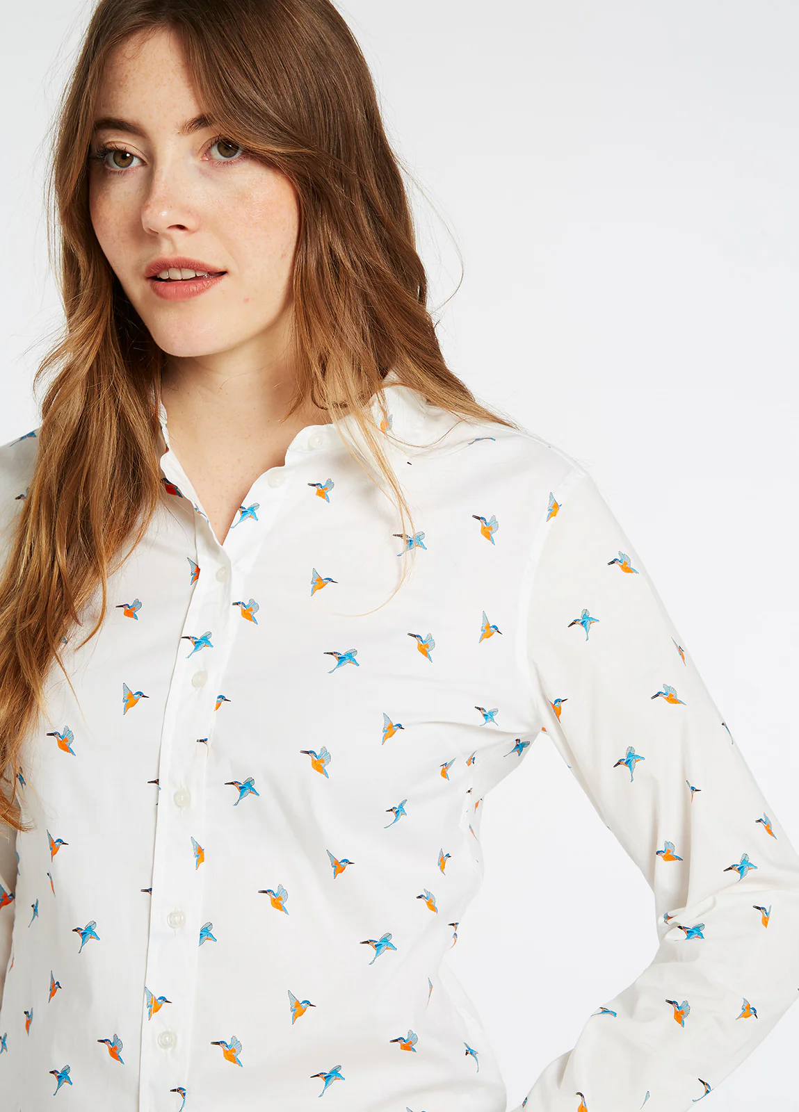 Firefly Ladies' Long Sleeve Kingfisher Print Shirt - White - Sample